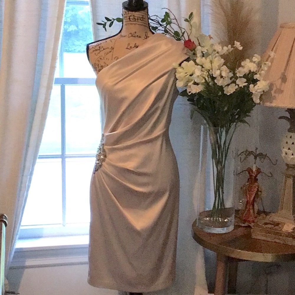 Eliza J Satin one shoulder cocktail dress
